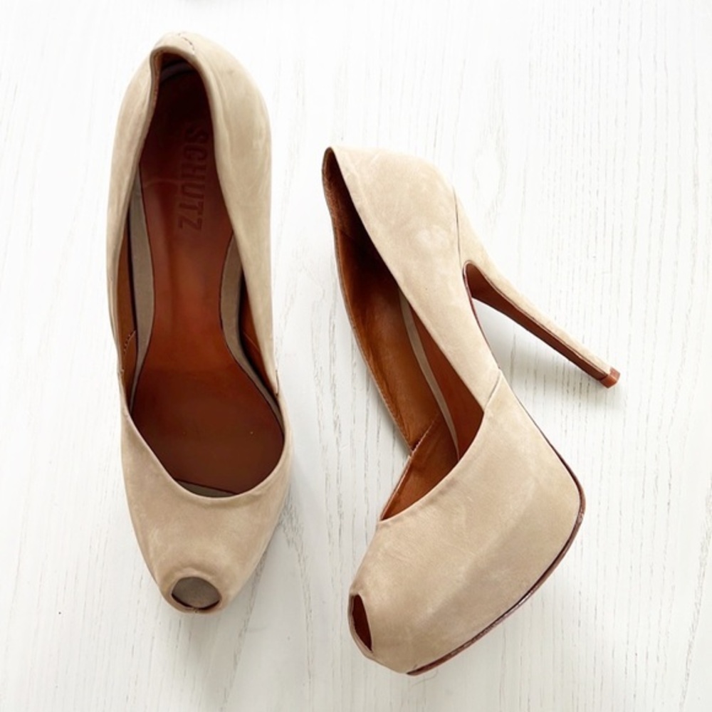 SCHUTZ Beige Peep Toe Heels